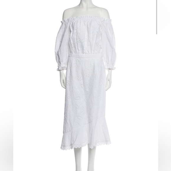 Saloni White Eyelet Grace Off the Shoulder Midi Dress NWT - Picture 7 of 10